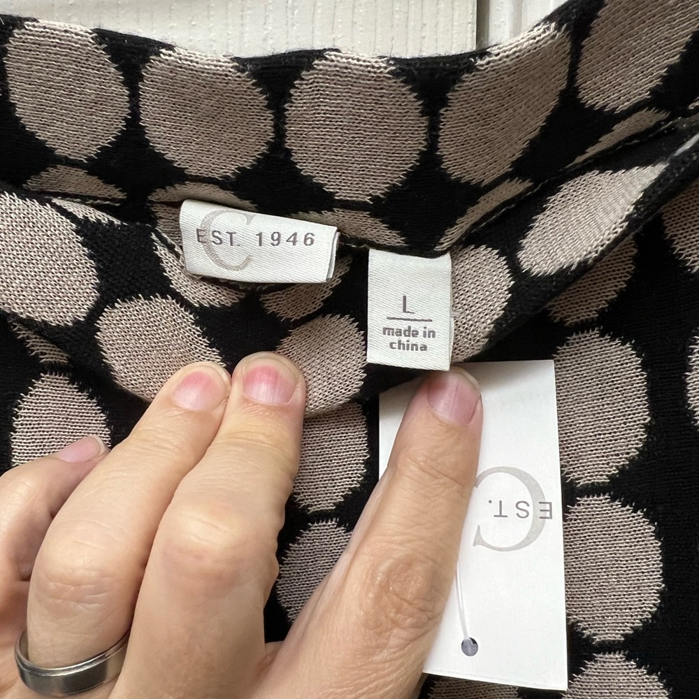C EST. Elegant Black and Cream Polka Dot Maxi Skirt - Picture 4 of 5